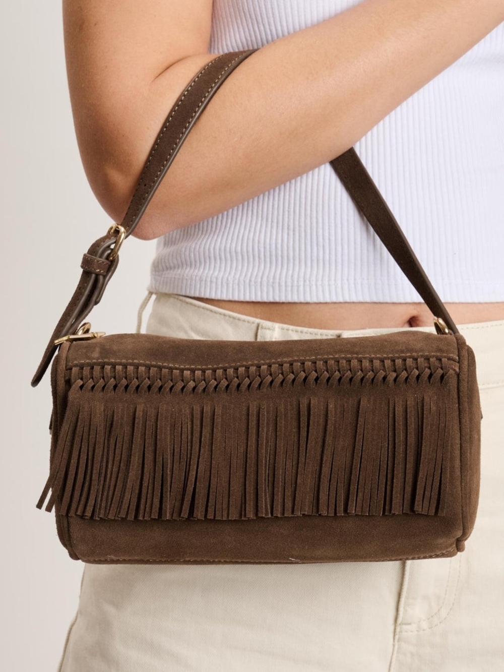 Urban Expressions Brown Suede Fringe Shoulder Bag